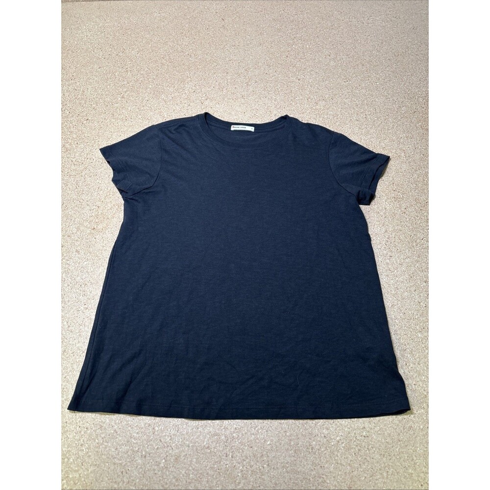 women's MARINE LAYER signature CREWNECK T-Shirt black tee short sleeve Size S H2